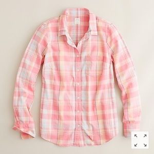 Coral and Blue Plaid Button-Down